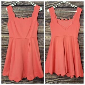 Medium Coral Banjul Scallop Edge Mini Dress with Pockets (Fit and Flare)